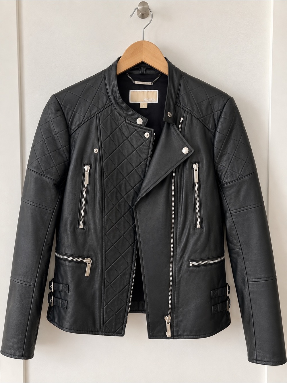 Michael Kors Black Quilted Leather Moto Jacket